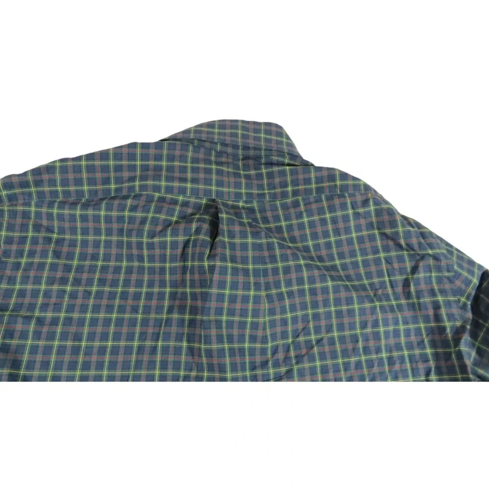 Ralph Lauren Plaid Button Shirt Men 16.5 34/35 Green Blue Cotton Pony Preppy